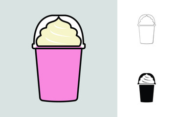 Smoothie take away cup with whip cream icon three different styles