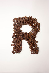 r letter. alphabet of coffee. coffee beans
