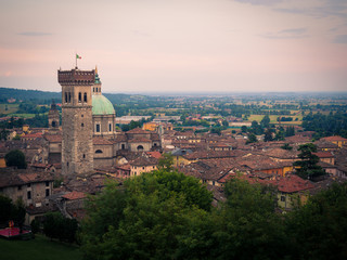 Fototapeta premium View of the medieval tower and the dome of the Cathedral in Lonato.