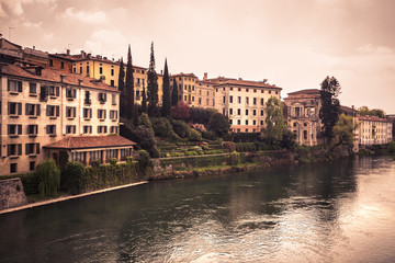 Fototapeta premium Typical houses on the banks of the Adige river in Verona.