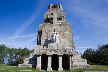 Fototapeta premium Statue of the Virgin of Carmen with the Child in the Monument to the Universal Marine in Monteferro, Nigrán (Pontevedra)