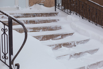 stairs. snow on the stairs.