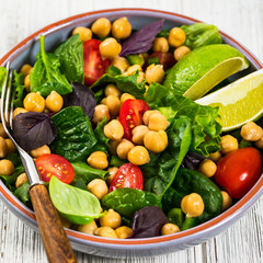 Healthy Vegetarian Salad with Chickpea or Garbanzo Beans. Selective focus.
