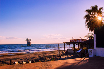 Fototapeta premium Beach. Mediterranean Sea and the Sunny Beach in Marbella. Picture taken – 27 January 2019.