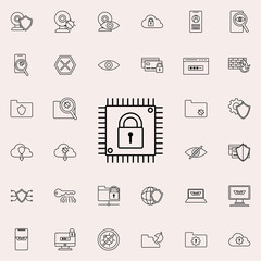 lock in CPU icon. Virus Antivirus icons universal set for web and mobile