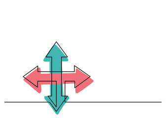 continuous line drawing of arrows to four directions