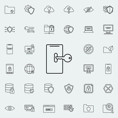 key to smart phone icon. Virus Antivirus icons universal set for web and mobile