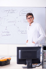 Young it specialist standing in front of the whiteboard