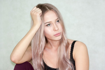 Fototapeta premium think concept. lovely lovely girl with