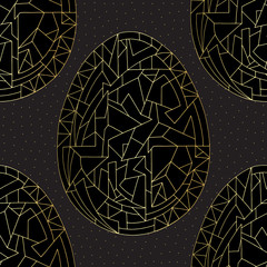 Easter eggs golden vector seamless pattern. Hand drawn abstract spring holidays background in modern style for surface design, textile, wrapping paper, wallpaper, phone case print, fabric.