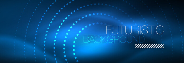 Glowing neon circle line dots, round line design, abstract style on black background. Neon abstract round circles Magic neon lights and glowing dots