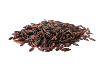 Obraz premium Pile of uncooked black rice on white background
