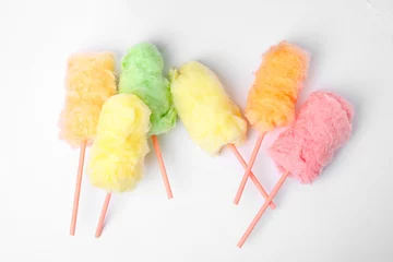 Fototapete Rund Straws with yummy cotton candy on white background, top view © New Africa