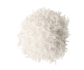 Uncooked long grain rice on white background, top view