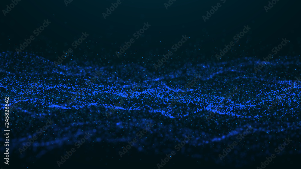 Poster wave glow. wave of particles. wave 3d. 3d rendering. futuristic dots background with a dynamic wave.