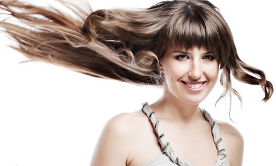 beautiful long hair in motion created by wind, fashion look