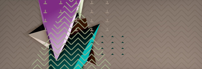 Vector 3d triangular shapes abstract background, origami futuristic template with lines