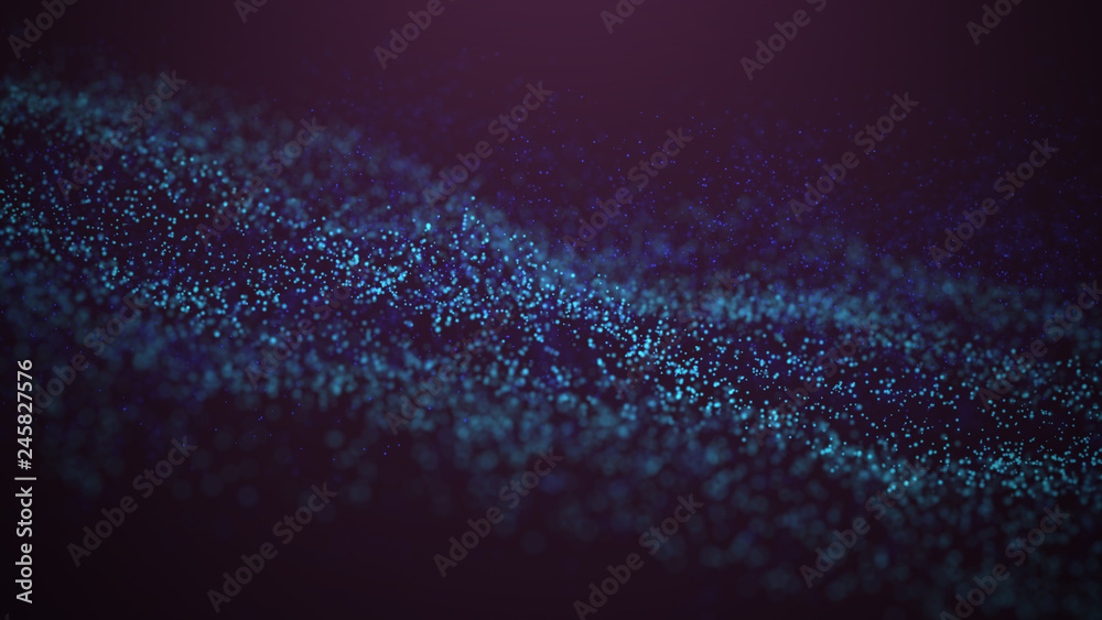 Poster wave glow. wave of particles. wave 3d. 3d rendering. futuristic dots background with a dynamic wave.