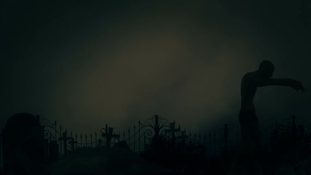 Male Zombie Walking out from a Grave in a Cemetery