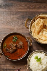 Goat or Lamb Mutton curry with rice nd roti/ Indian meal