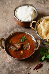 Goat or Lamb Mutton curry with rice nd roti/ Indian meal