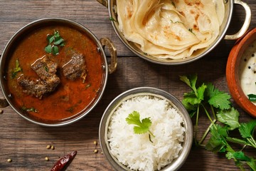 Goat or Lamb Mutton curry with rice nd roti/ Indian meal