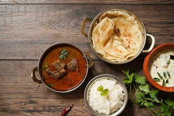 Goat or Lamb Mutton curry with rice nd roti/ Indian meal