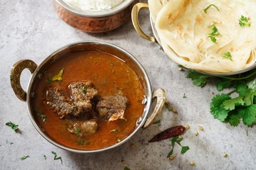 Goat or Lamb Mutton curry with rice nd roti/ Indian meal