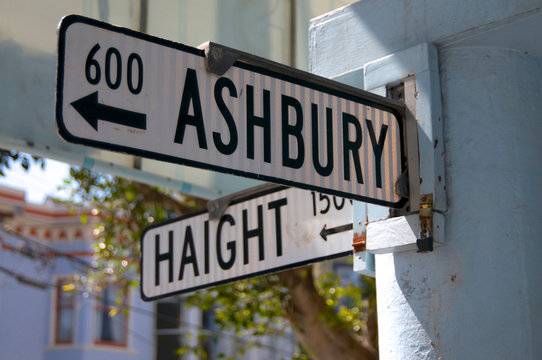 Street sign at the intersection of Haight and Ashbury, in San Francisco USA