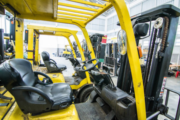 Forklifts in warehouse