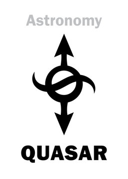 Astrology Alphabet: QUASAR, enigmatic supermassive brightest object of the Relict radiation of distant galaxies in The Universe. Hieroglyphics character sign (astronomical symbol).