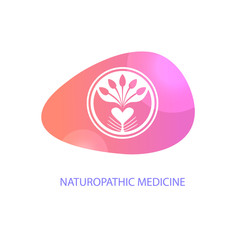 Naturopathic medicine. Silhouette hands in circle. Concept logo, badge, insignia for naturopathy, phytotherapy, holistic, alternative medicine and pharmacy. Vector illustration