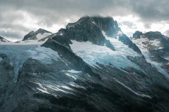 Sun ray lighting up the mountain side.