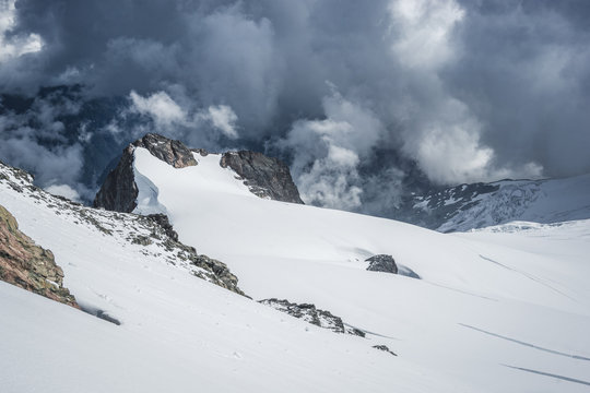Dramatic weather on the Sulphide Glacier while climbing Mt. Shuksan.
