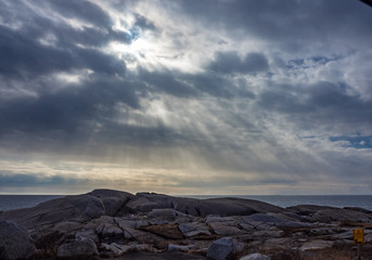 sunset over the sea, rocks, Peggy's Cove, Nova Scotia