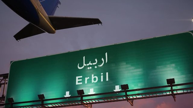 Airplane Take off Erbil during a wonderful sunrise