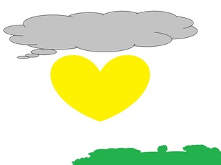 Heart sun over the forest and over the sun gray clouds