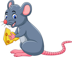Cartoon mouse holding slice of cheese 