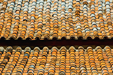 Textures and shapes of the roof of the old church, temple, Thailand.