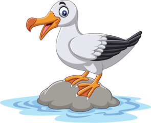 Naklejka premium Kreskówka ładny ptak albatros stojący na skale