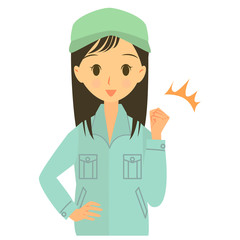 作業員女性　ガッツポーズ　上半身