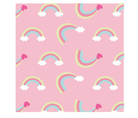 Rainbow with Hearts and Clouds Background	