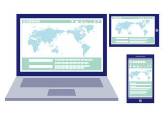 パソコン・スマホ・タブレットに共通するレスポンシブデザインテンプレート-フラットデザインイラスト