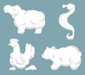 Cartoon cloud animal and birds silhouettes vector.
