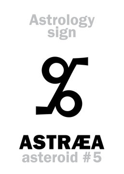 Astrology Alphabet: ASTRÆA, asteroid #5. Hieroglyphics character sign (symbol: a pair of balances).