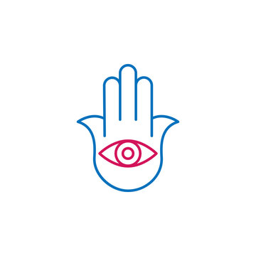 Islam, hamsa hand 2 colored line icon. Simple blue and red element illustration. Islam, hamsa hand concept outline symbol design from Islam set