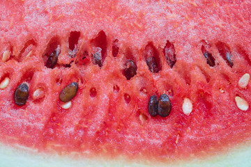 closeup of a fresh slice of red watermelon textured background.
