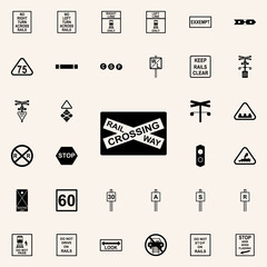 railway crossing icon. Railway Warnings icons universal set for web and mobile