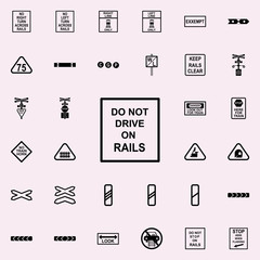 do not drive on rails icon. Railway Warnings icons universal set for web and mobile