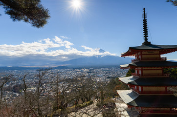 Fototapeta premium Mt. Fuji with Chureito Pagoda in autumn